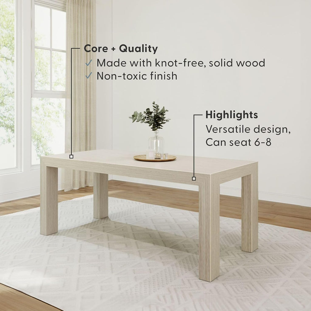 Plank+Beam 72 Inch Modern Solid Wood Dining Table - Solid Pine, Wirebrush Finish, Seats 6, Non-Toxic Finish, Easy Assembly, for Kitchen or Office, Seashell Wirebrush