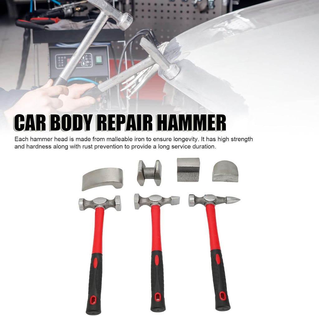 Alomejor Car Body Repair Hammer Dolly Tool Set, HeavyDuty Iron Hammer with Fiber Handle for Auto Body Dent Repair and Metal Calibration