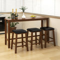 Tangkula 4-Piece Bar Table with Stools, Wooden Dining Bar Table & Chairs Set w/Power Outet, Kitchen Console Table w/ 3 Upholstered Stools for Living Room, Dining Room (Walnut Brown)