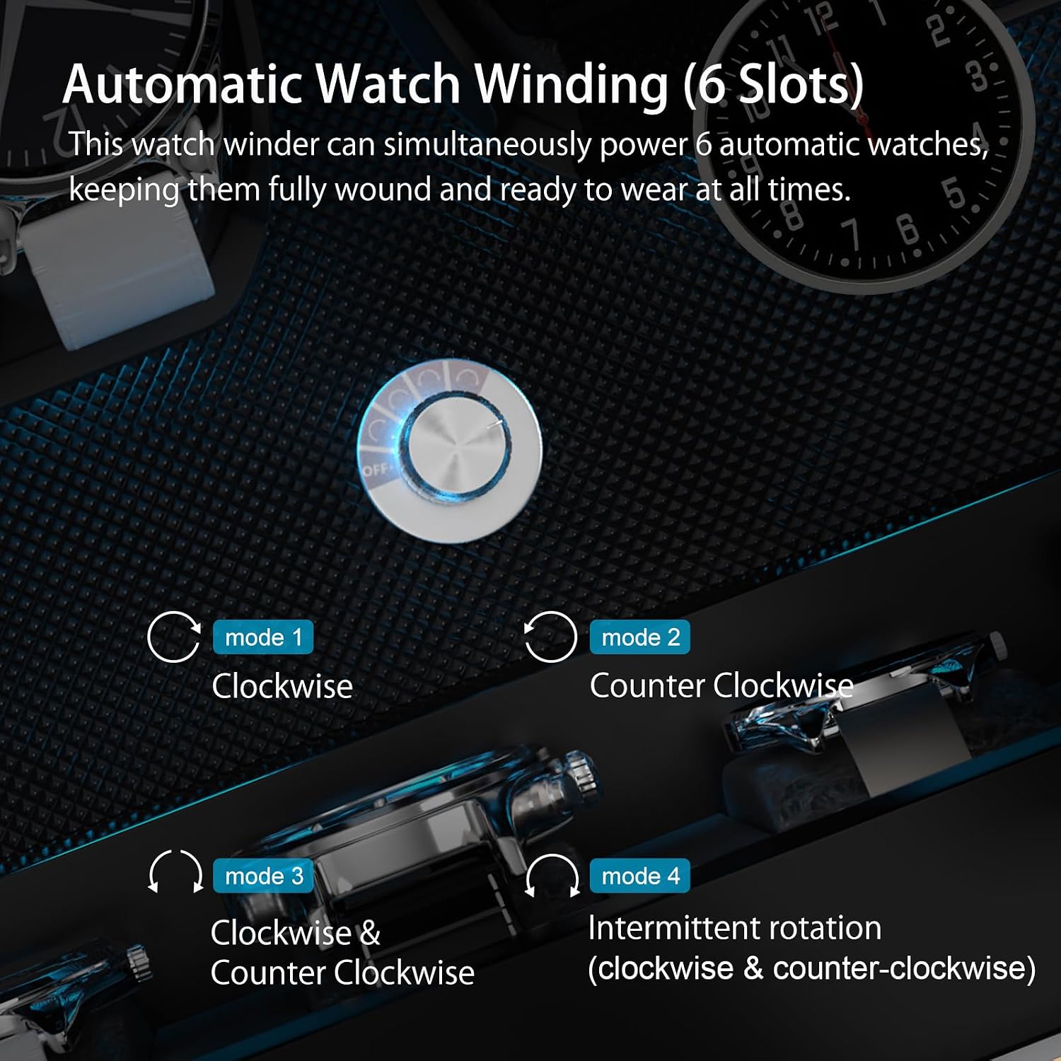 XTELARY Lockable Automatic Watch Winder - 4/6/8/12 Watch Storage, 4 Rotation Modes, Quiet Motor, Backlight