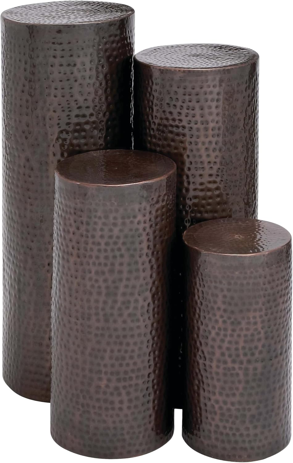 Deco 79 Metal Cylinder Pedestal Table with Hammered Design, Set of 4 36', 32', 24', 18'H, Brown