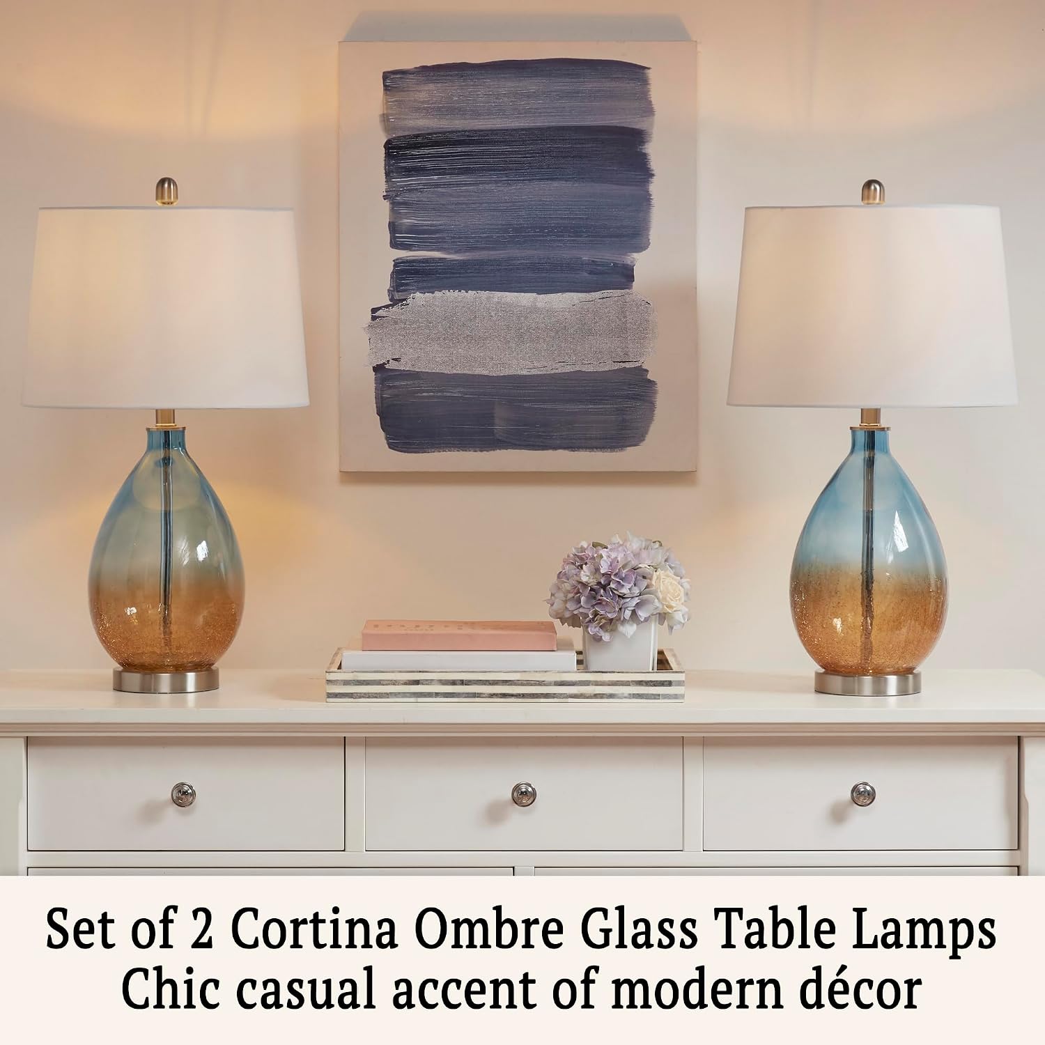 510 DESIGN Cortina Table Lamp Set of 2 with Blue Finish 5DS153-0031