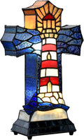 Bieye L12020 Christian Cross Tiffany Style Stained Glass Table Lamp for Home Décor (Lighthouse)