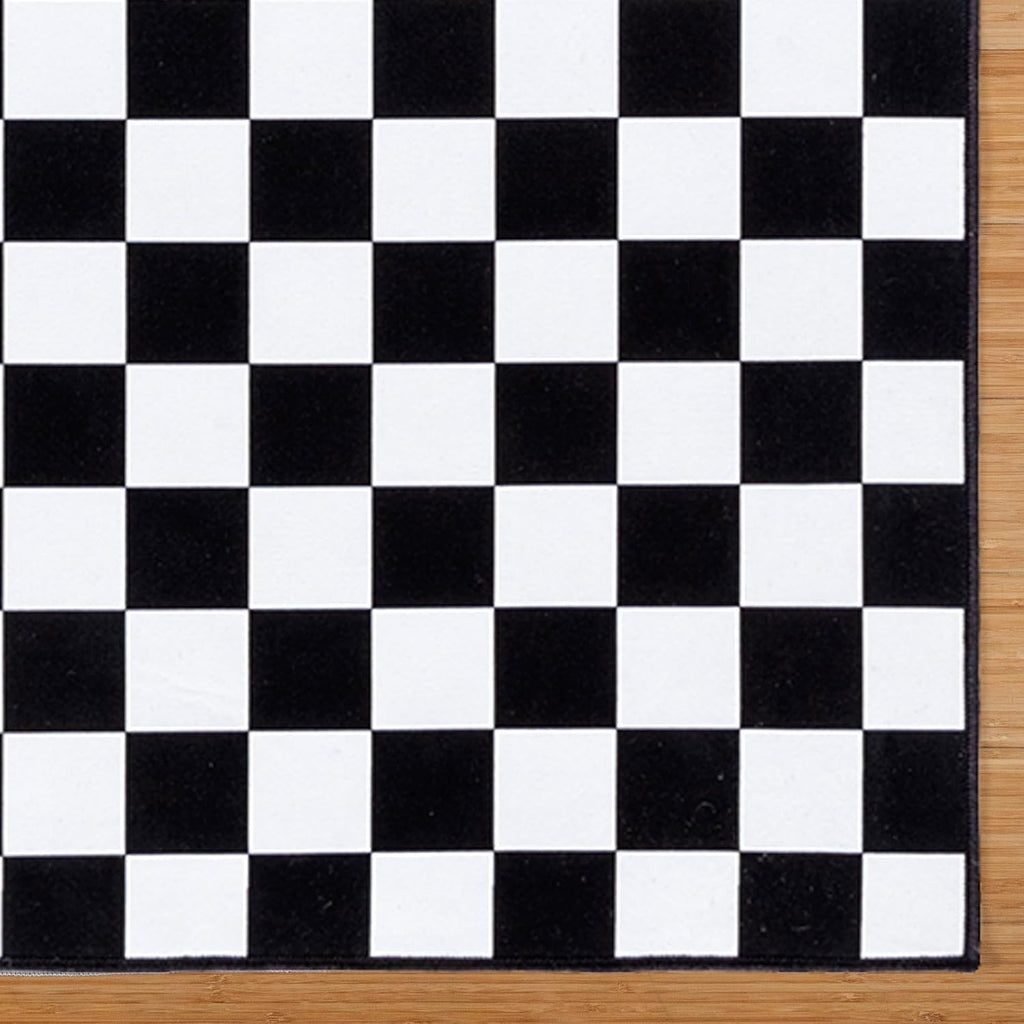 Gertmenian Indoor Boho Area Rug - 8x10 Large, Non Slip, Super Strong, Ideal for High Traffic Areas in Bedroom, Living Room, Kitchen - Checker, Black, White, 28626