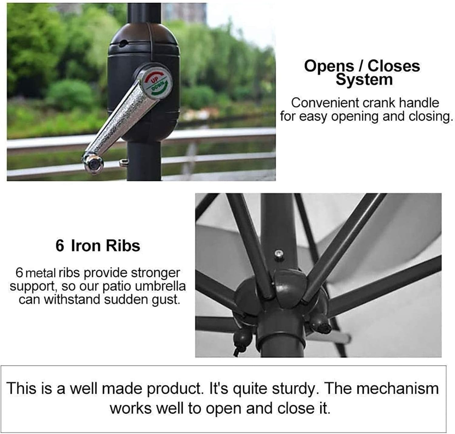 LSLYTQ Outdoor Garden Parasols Garden Parasols 6 Feet Outdoor Table Umbrella with Crank 6 Iron Ribs, Market Umbrella for Pool, Beach, Garden, Restaurant,Without Parasol Base good