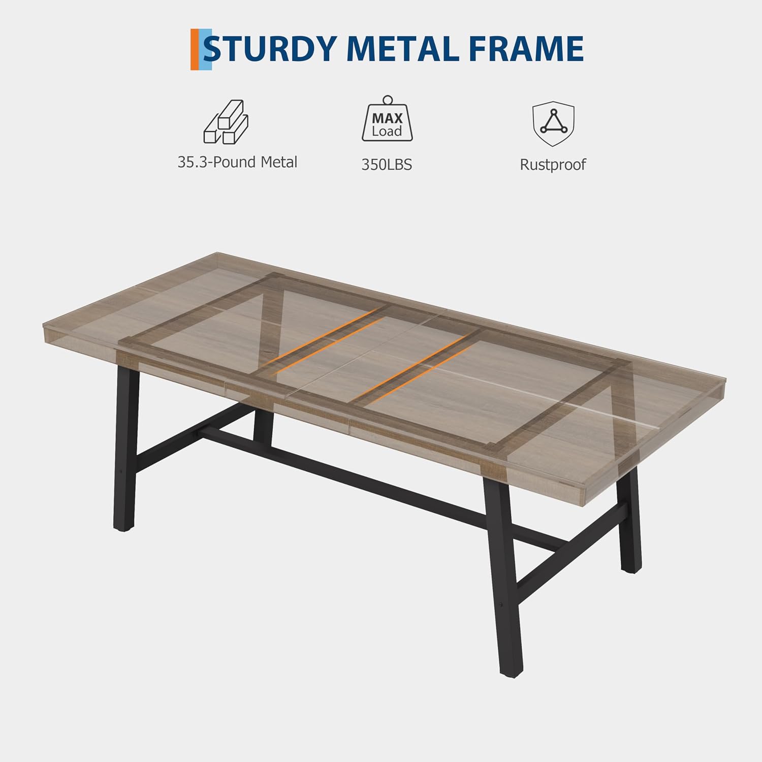 GarveeHome Industrial Dining Table for 6-8 People, 78.7' Long Kitchen Table with Sturdy Metal Frame, Rectangular Counter for Dinner, Kitchen, Dining Room (Rustic Pear, 79' Non-extendable)