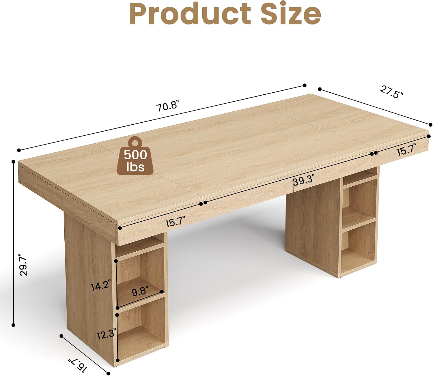 Garvee 63-Inch Large Dining Table for 4-6 with Dual Side Storage, Wooden Kitchen Table w/Large Tabletop & Sturdy Frame, Rectangular Dining Table with Double Pedestal,for Kitchen, Dinner, Light Oak