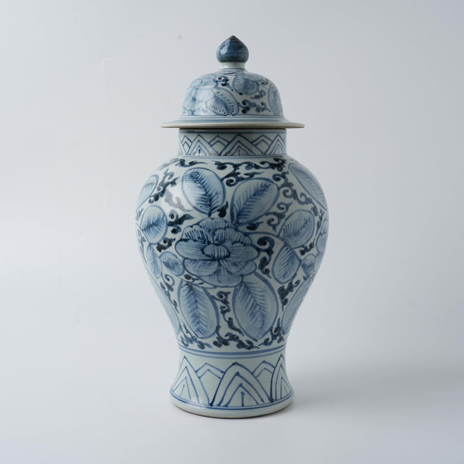 Handmade 41' Ceramic Ginger Jar w/Lid - Classic Chinese Style Porcelain Jar Tea Storage for Home Decor DecorativeTemple Jar Centerpiece Vintage Accent Antique Vase (Light Blue)