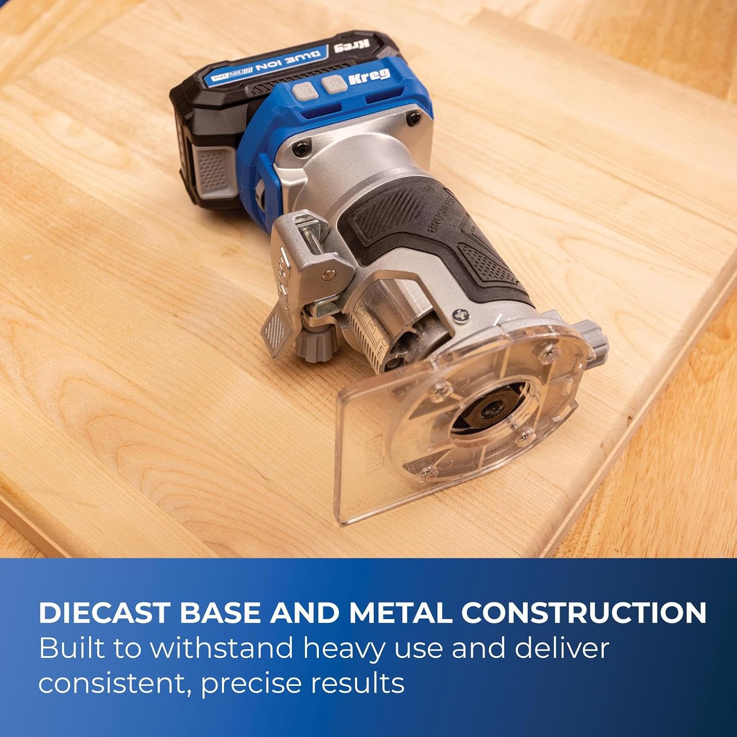 Kreg 20V Ionic Drive 1/4 Inch Trim Router, 20V Blue Ion Charger & Blue Ion 2Ah Battery Pack - Cordless Woodworking Tool - Micro-Adjustment Trim Tool - Dual LED Lights - KPTBRT025A
