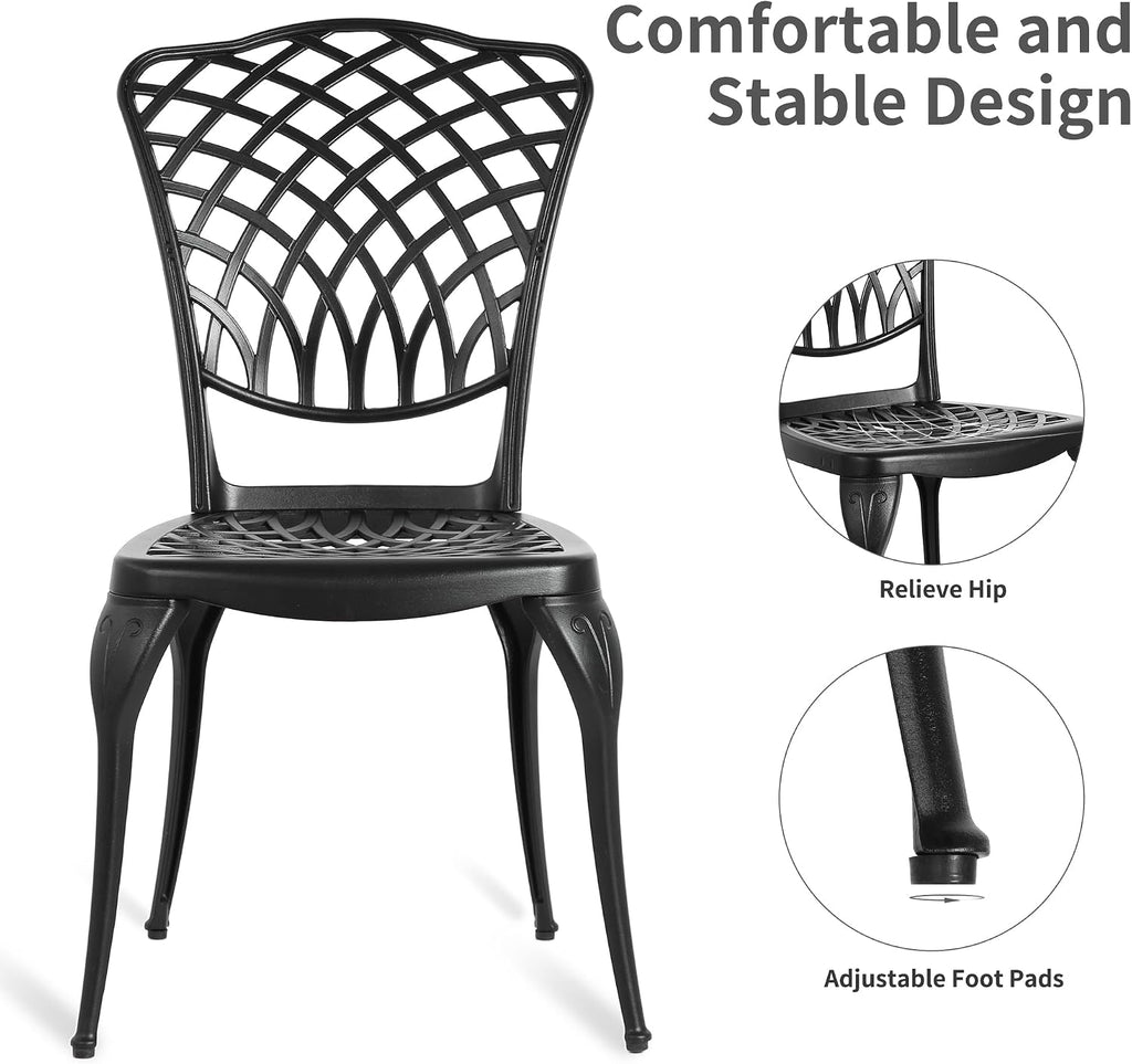 HOMEFUN Thickened Heavy-Duty Cast Aluminum Bistro Set of 2 Outdoor 3 Piece Patio Furniture, Ultra Sturdy Rustproof All-Weather for Garden Balcony, Black