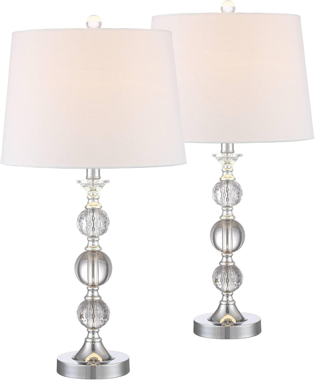 360 Lighting Solange 25' High Modern Table Lamps Set of 2 with Smart Sockets Silver Finish Metal Crystal Living Room Bedroom Bedside Nightstand House Office Home Reading Kitchen White Shade