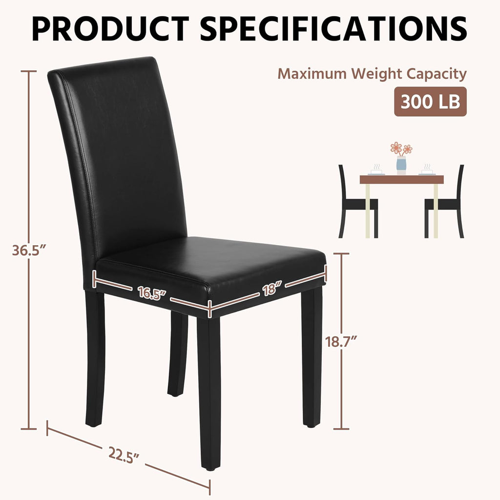 Yaheetech Dining Chairs Set of 4 PU Leather Upholstered Parsons Dining Chairs with Solid Wood Legs for Kitchen/Living Room/Restaurant, Modern Style, Black
