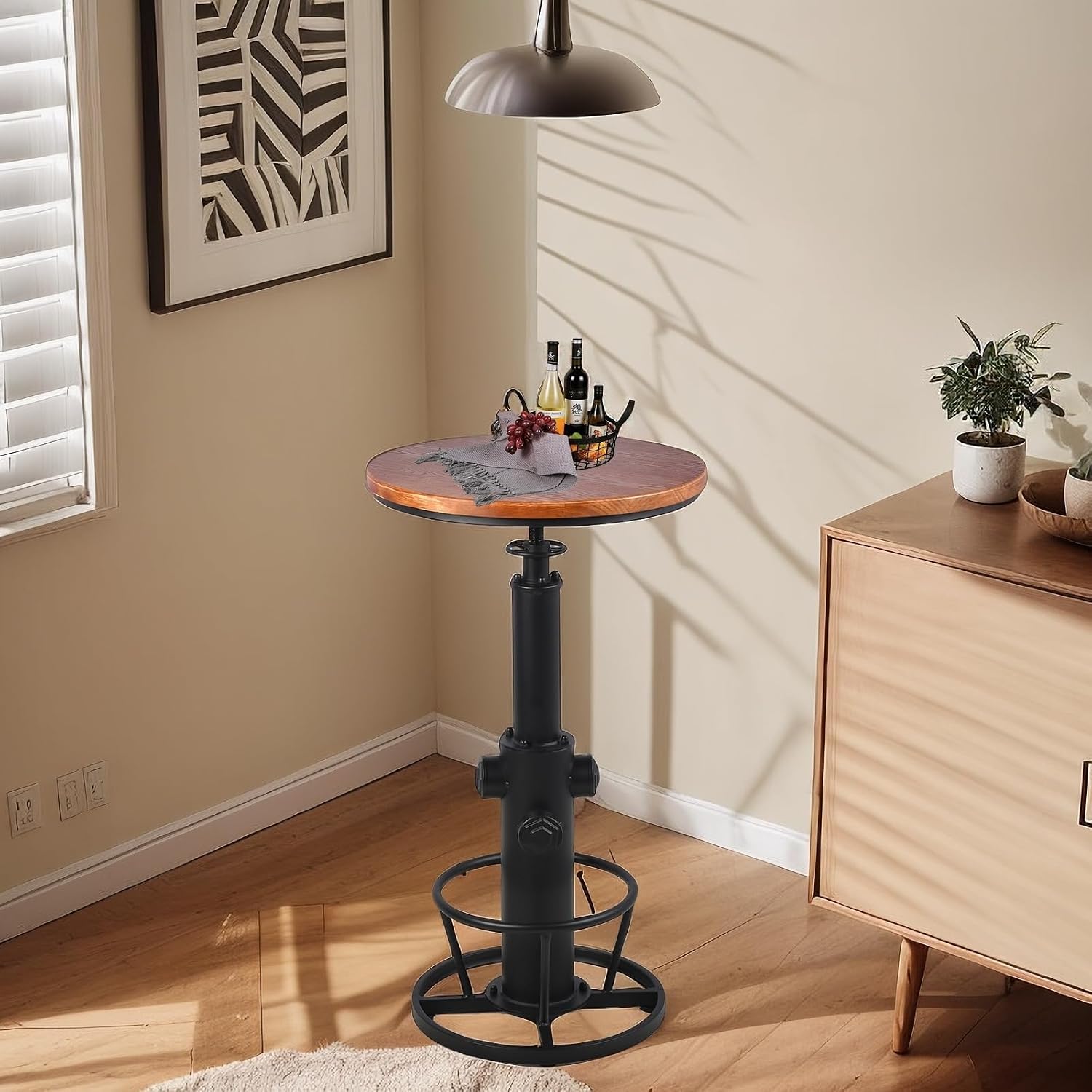Farmhouse Bistro Bar Table with Chairs Industrial Pub Table and Stools Vintage 3 Pieces Dining Table Set Swivel High Top Height Adjustable