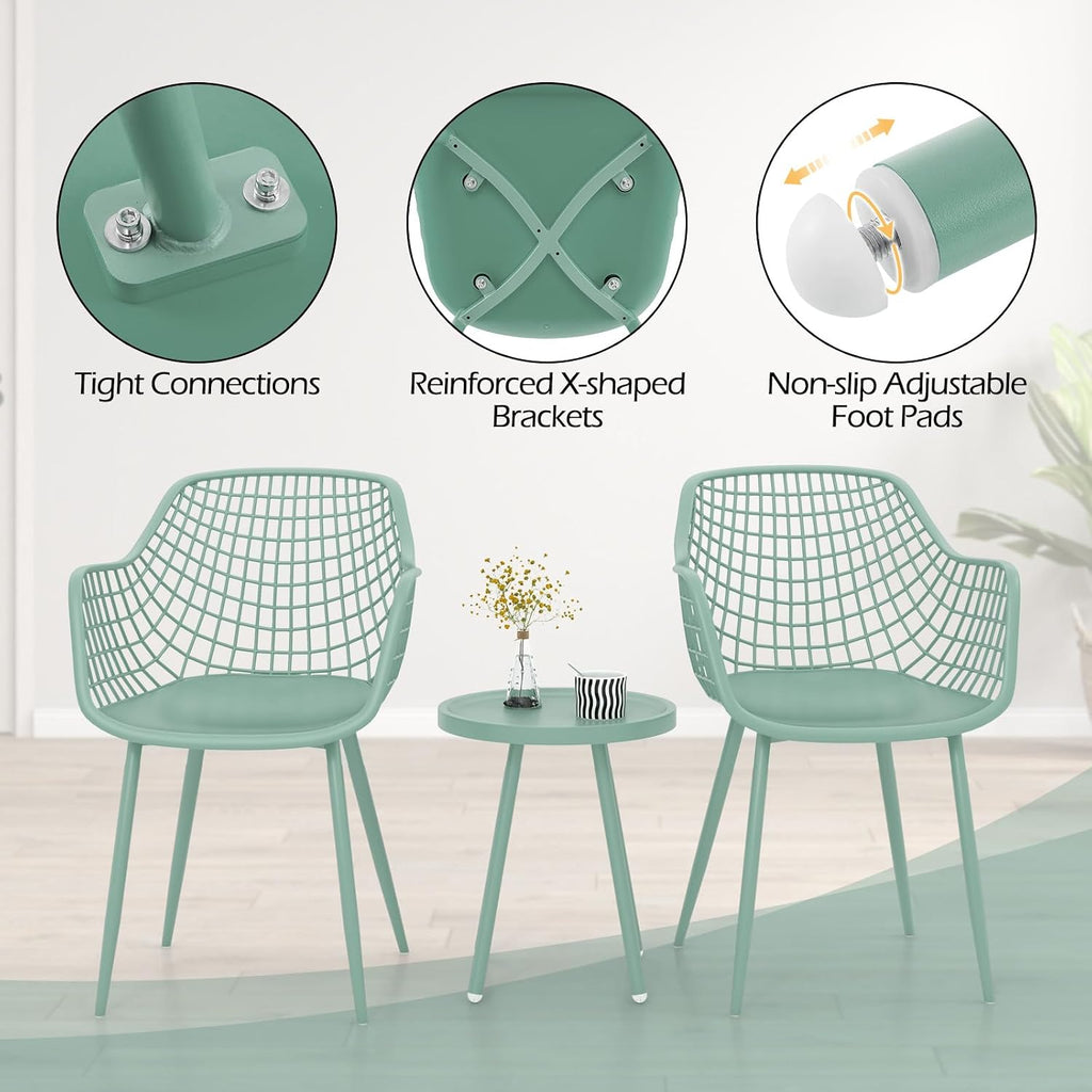 Tangkula 3 Piece Patio Bistro Set, All Weather Heavy Duty Table and Chairs Set of 2 with Widen Seats, Outdoor Furniture Set for Porch, Balcony, Backyard (Green)