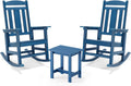 LUE BONA Outdoor Rocking Chairs Set, 3-Piece, HDPS Poly Porch Rockers with Table, Plastic Weather Resistant Rocking Chair Set for Outdoor Indoor, Garden, Backyard, 350lb, Navy Blue Chairs+Table
