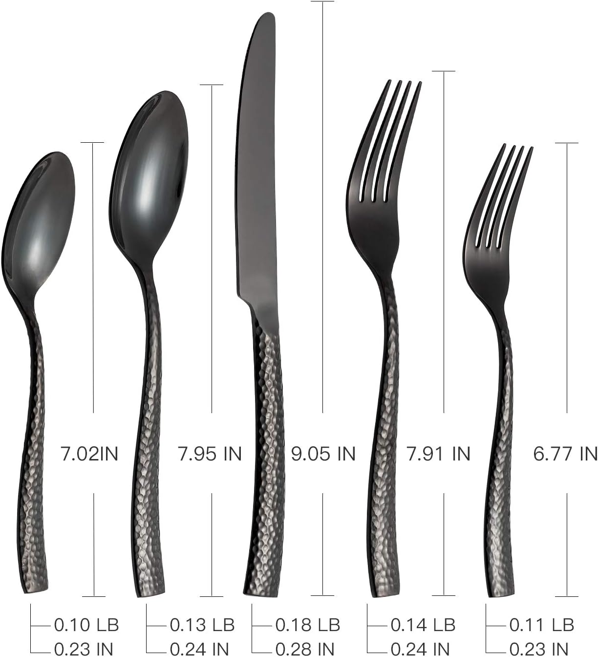 Silverware 45-Piece Black Hammered Flatware Set with Serving Utensils Stainless Steel Thick Handle Mirror Polished Cutlery Set for Wedding Hotel Restaurant, Service for 8