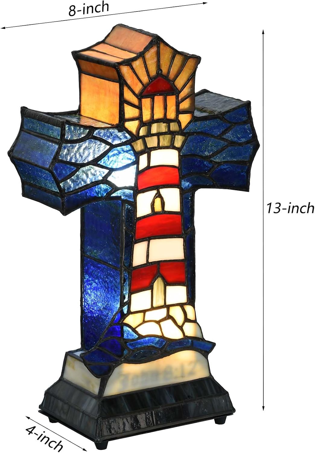 Bieye L12020 Christian Cross Tiffany Style Stained Glass Table Lamp for Home Décor (Lighthouse)