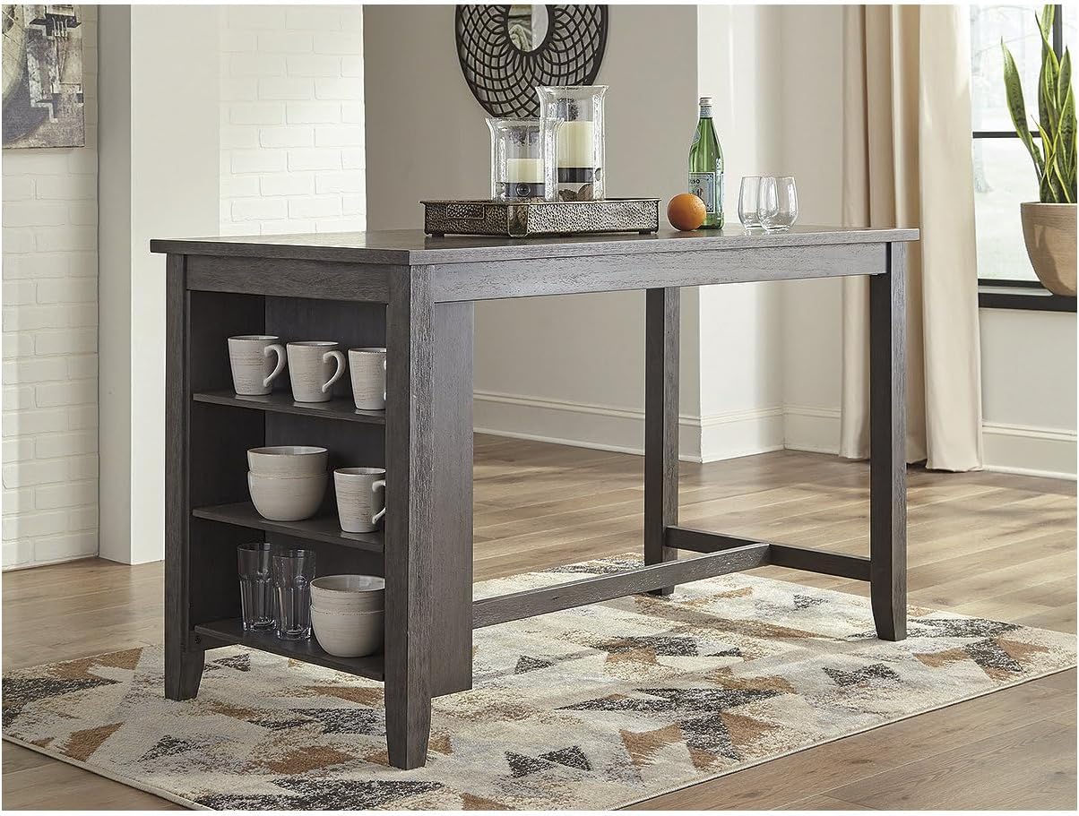 Signature Design by Ashley Caitbrook Dining Table, Counter Height Table With Shelves, Wood Construction In Antiqued Gray Wash, Space‑Saving For Small Rooms And Kitchens