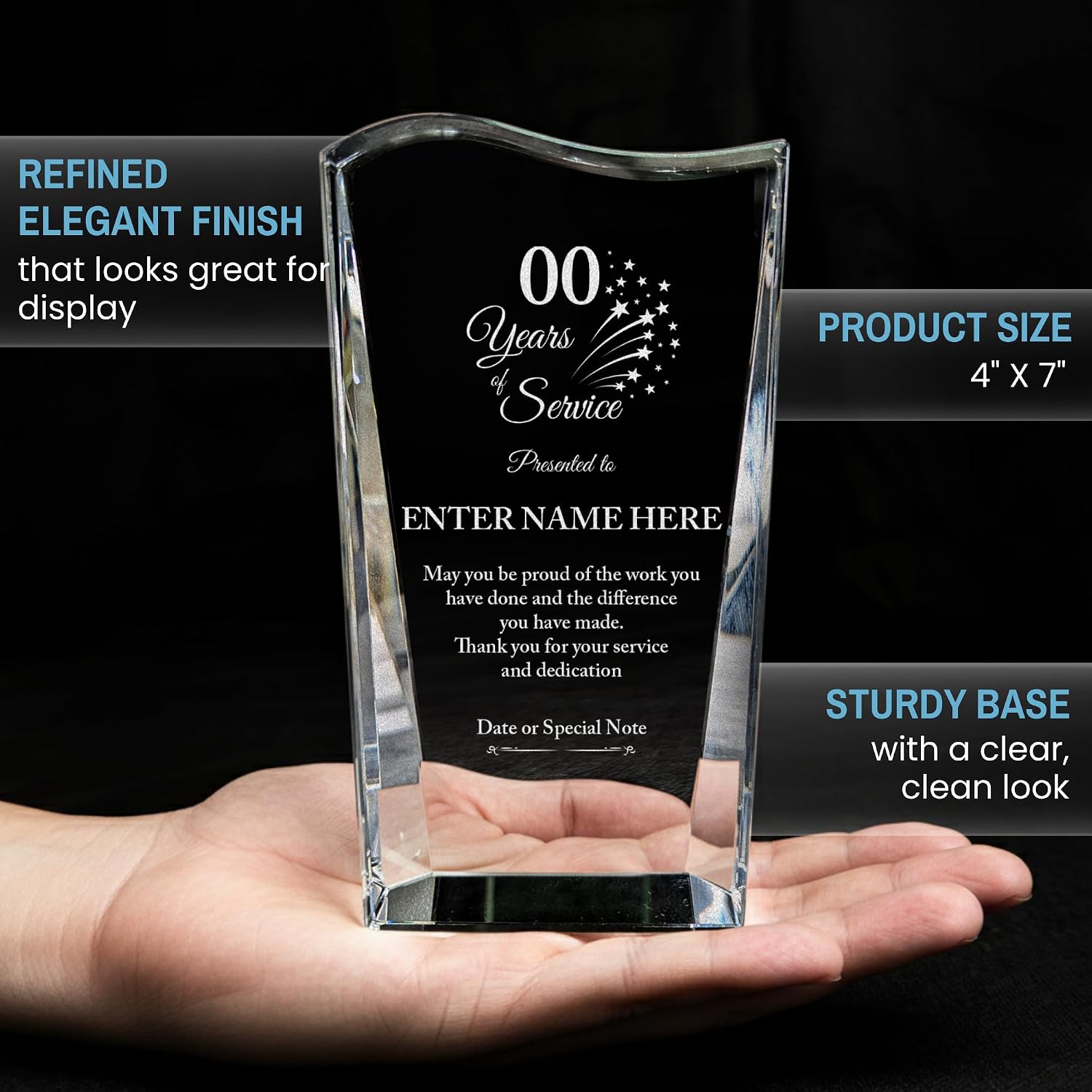 Personalized Acrylic Retirement Gifts For Men and Women, Laser Engraved Custom Trophy for Service Recognition, Years Of Service Retirement Trophy Award for Boss, Employee, Teacher (Crystal Facet Wave)
