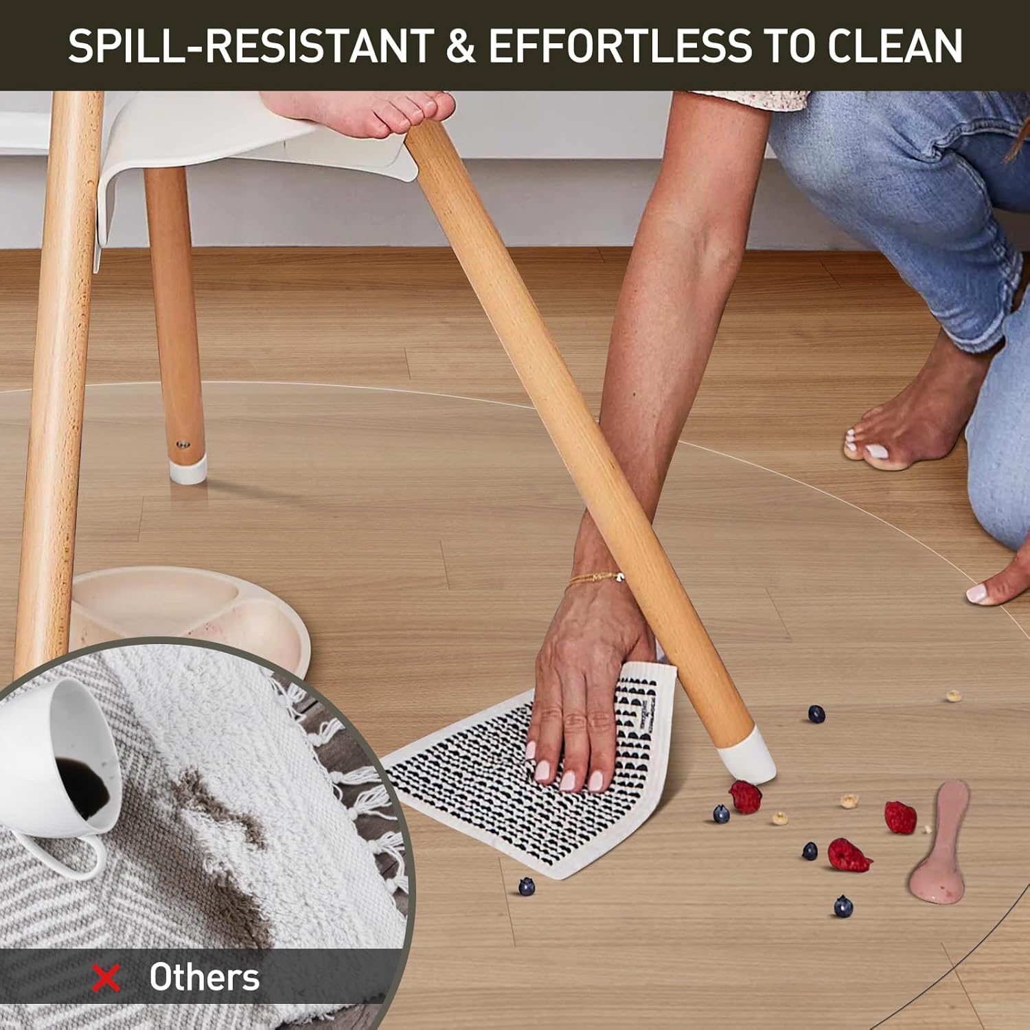Clear Plastic Floor Mat for Under Dining Table, 6ft Round No Slip Waterproof Vinyl Area Rug for Home, Anti-Spill Hard Floor Protector Cover for Living Room, Splat Mat for Under High Chair