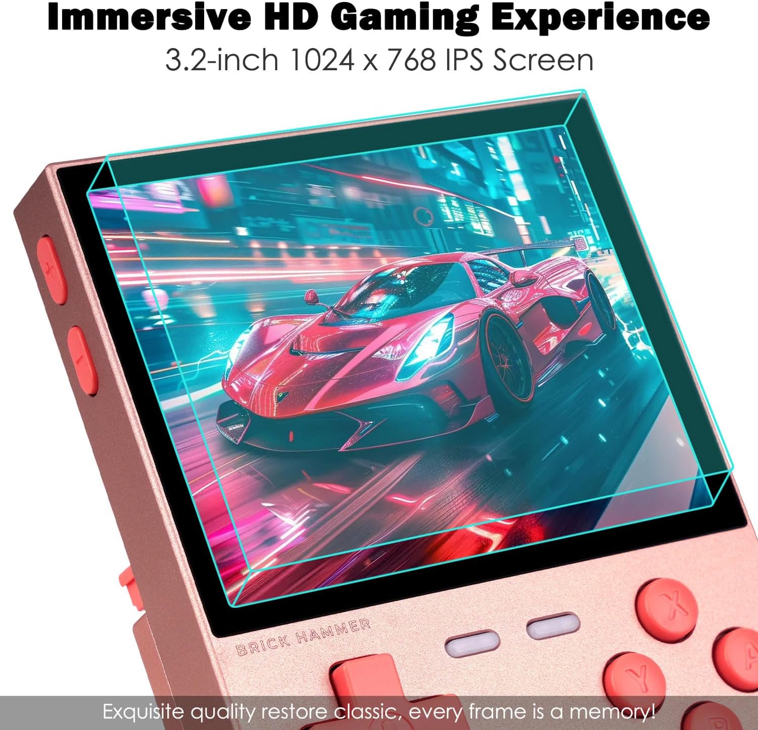 Trimui Brick Hammer Handheld Game Console with 3.2 inch IPS Screen and 3000mAh Battery, Retro Video Games Console with Pre-Installed 64GB TF Card and WiFi Function (Rose Gold)