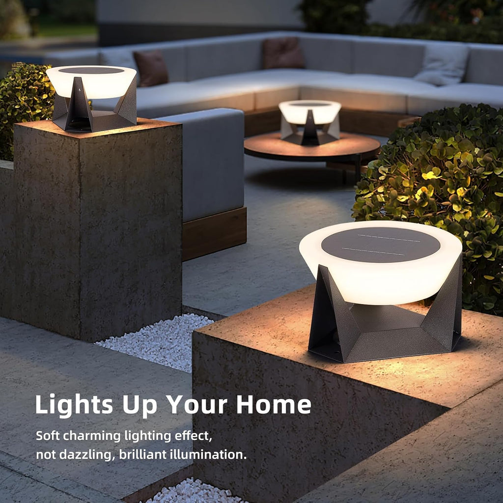Solar Post Lights, 11' Modern Post Light Dusk to Dawn Outdoor Column Cap Light Waterproof Solar Gate Pillar Lamp 3000K LED Landing Lighting Fixture for Patio Garden Decoration