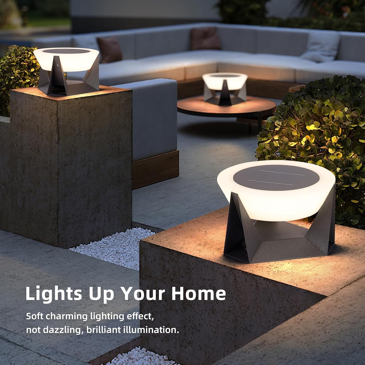 Solar Post Lights, 11' Modern Post Light Dusk to Dawn Outdoor Column Cap Light Waterproof Solar Gate Pillar Lamp 3000K LED Landing Lighting Fixture for Patio Garden Decoration