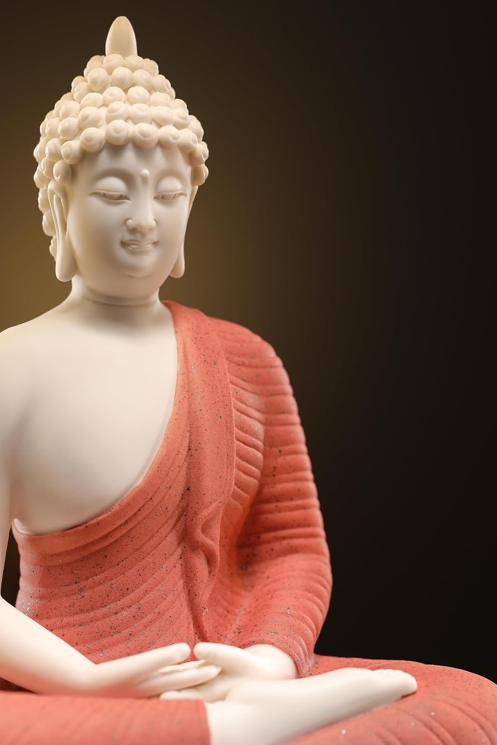 Houlu Red Buddha Statue with Green Artificial Tree and LED Circle Table Lamp, Indoor Ceramic Buddha Statues for Home Decor, 16.5 in