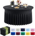 Outpain 6 Pack Black 72in/6FT Round Spandex Tablecloth,132inch Stretchy Fitted Black Table Cloths,Wrinkle Free Round Table Cloths with Skirt for Wedding Vendor Graduation Banquet