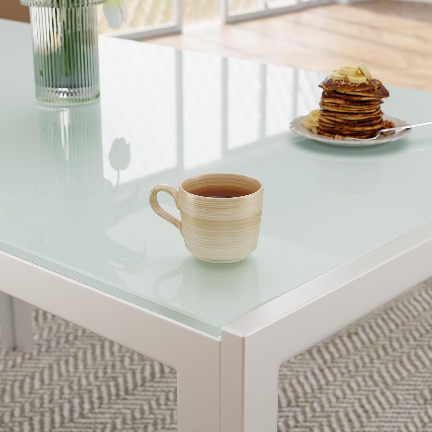 Bealife Kitchen Dining Table Set for 4, Tempered Glass 5 Piece Table and Chairs Set Modern for Home, Kitchen, Living Room, Dining Room, White