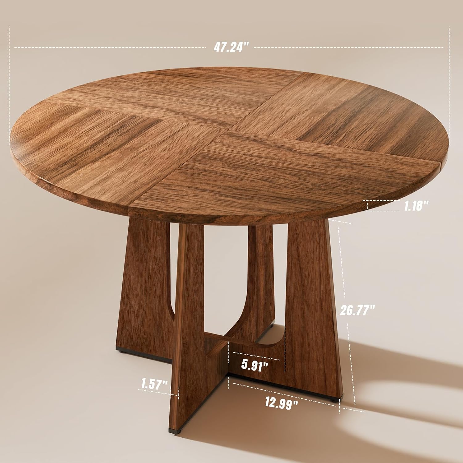 47' Round Dining Table for 4-6, Farmhouse Wood Kitchen Table, Mid-Century Wooden Circle Dinner Room Table Easy Assembly for Dining Room, Kitchen, Living Room (Brown)