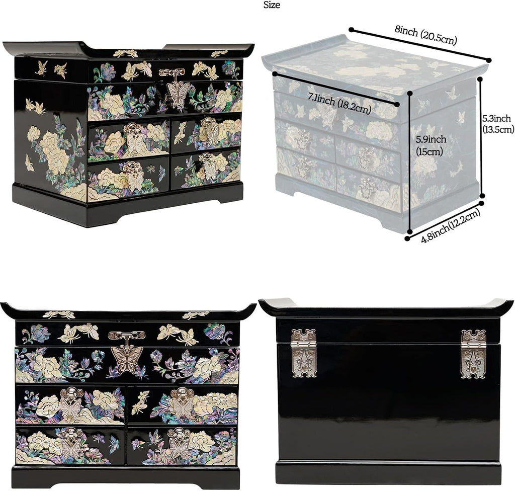 February Mountain Mother of Pearl Jewelry Box with Traditional Mother of Pearl Inlay - Elegant Floral and Butterfly Design for Her