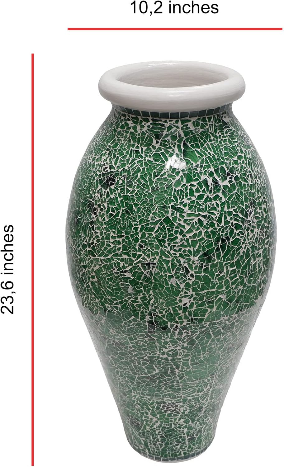 Floor Vase, 24 Inch Mosaic Vase – Tall Cylinder Made of Terracotta with Green Glass Mosaic Pieces – Handcrafted Decorative Home Décor Accent Piece for Bedroom, Living Room, Office