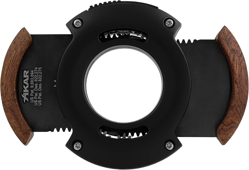 XIKAR XO Double Guillotine Cigar Cutter, Black & Redwood – Dual Stainless Steel Blades, 64 Ring Gauge, Round Aluminum Body, Precision Cigar Cutting, Spring-Loaded Release, Premium Cutter for Cigar Aficionados