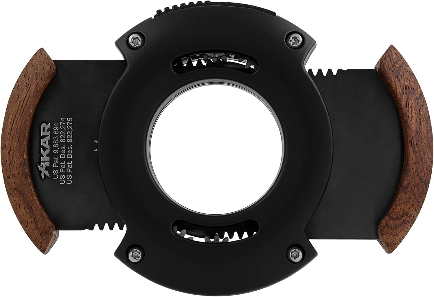 XIKAR XO Double Guillotine Cigar Cutter, Black & Redwood – Dual Stainless Steel Blades, 64 Ring Gauge, Round Aluminum Body, Precision Cigar Cutting, Spring-Loaded Release, Premium Cutter for Cigar Aficionados
