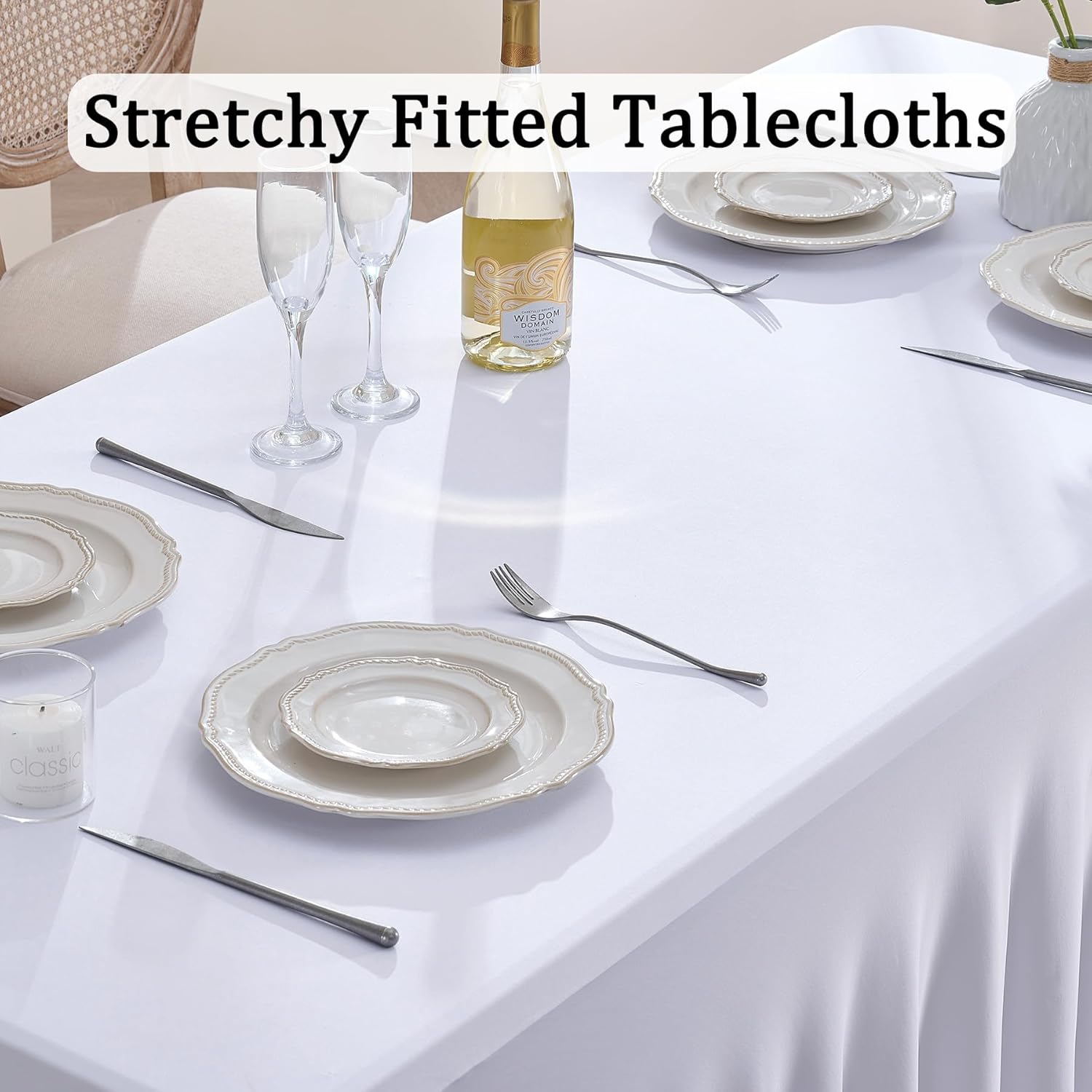 8 Pack Spandex Tablecloth for 6 Foot Rectangle Tables, Wrinkle Free Stretch Table Cloths 6ft Fitted Table Cover Desk Skirt for Parties Weddings Birthday Banquet Baby Shower