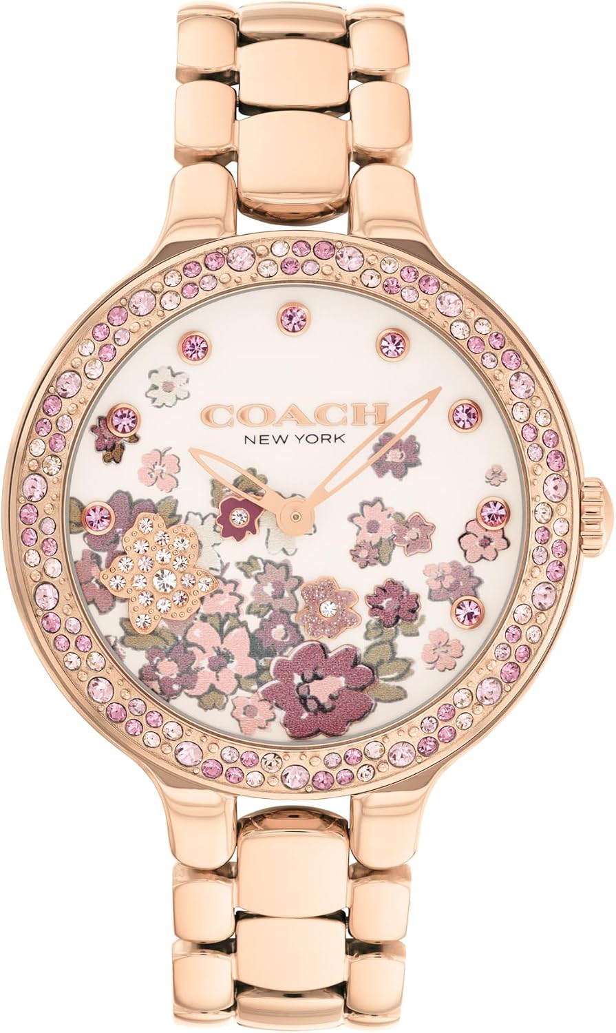 Coach Chelsea Women's 2H Quartz Watch - 36mm Stainless Steel Bracelet - Crystal-Set Bezel with Floral Design - Premium Fashion Timepiece - Gift for Her