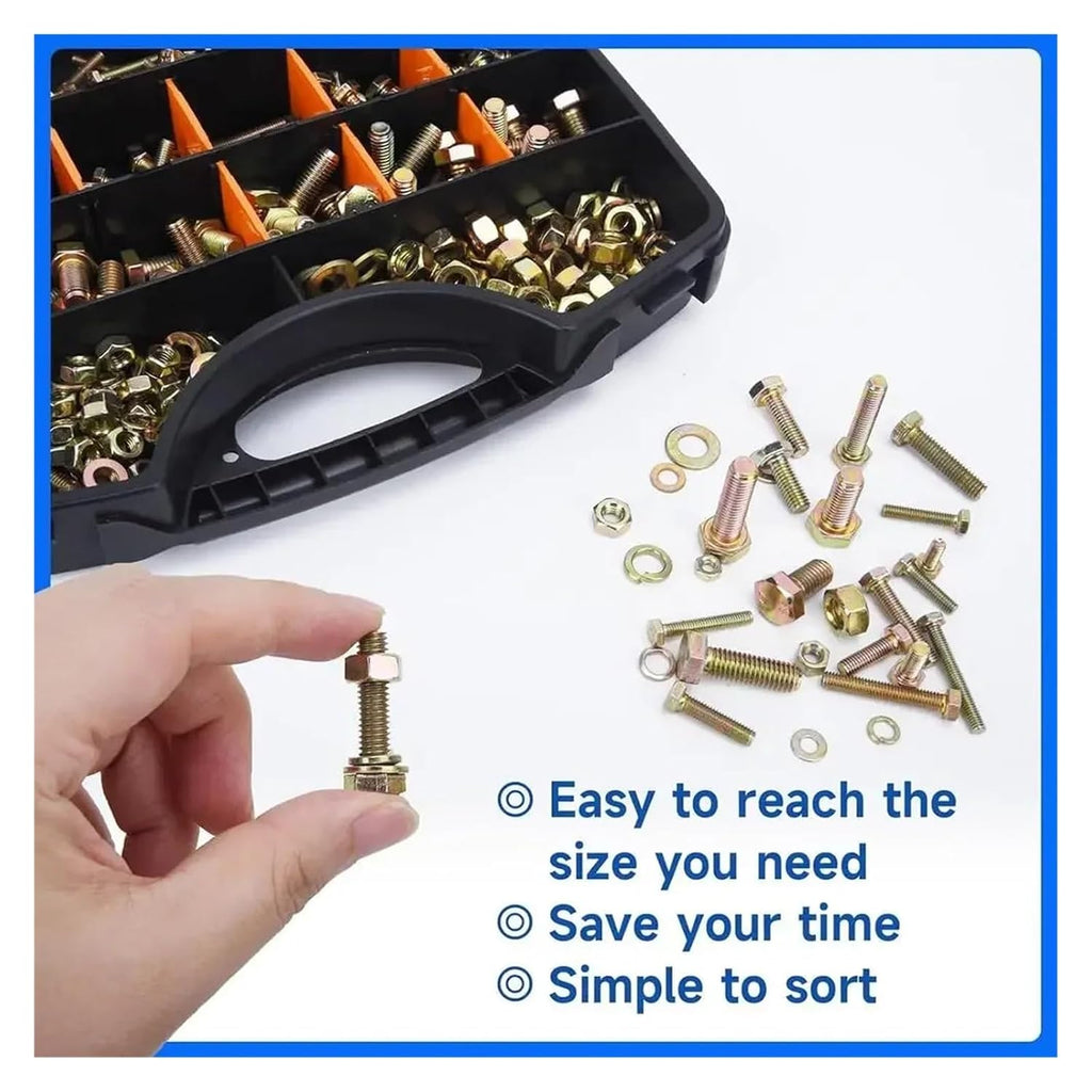940PCS Grade 8. Metric Heavy Duty Hex Bolt Nut Assortment Set M4 M5 M6 M8 Zinc Plated Storage Box Kit DIY Projects