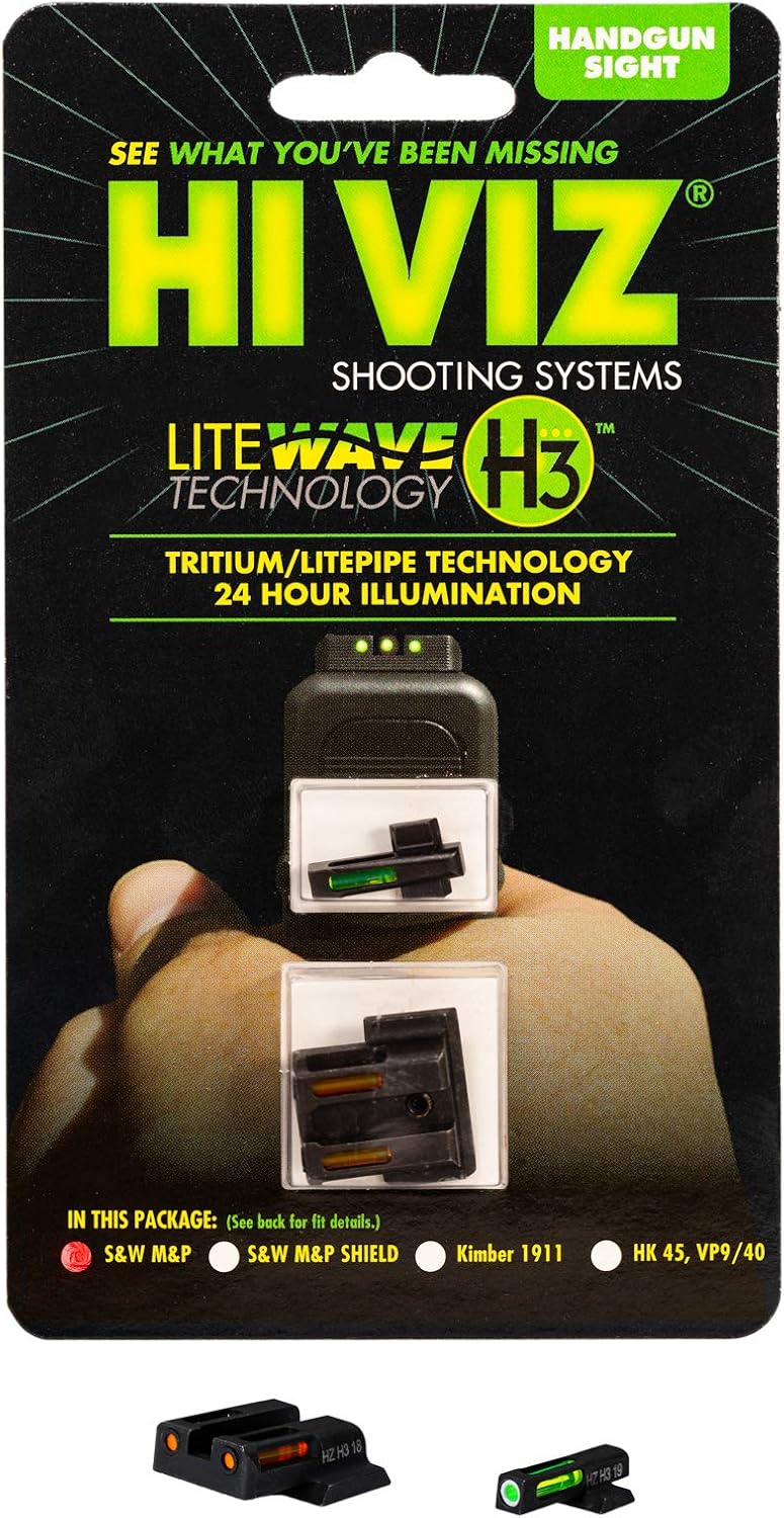HiViz® LiteWave H3 Sight Tritium LitePipe Day/Night for M&P Fullsize & Compact in All Calibers.
