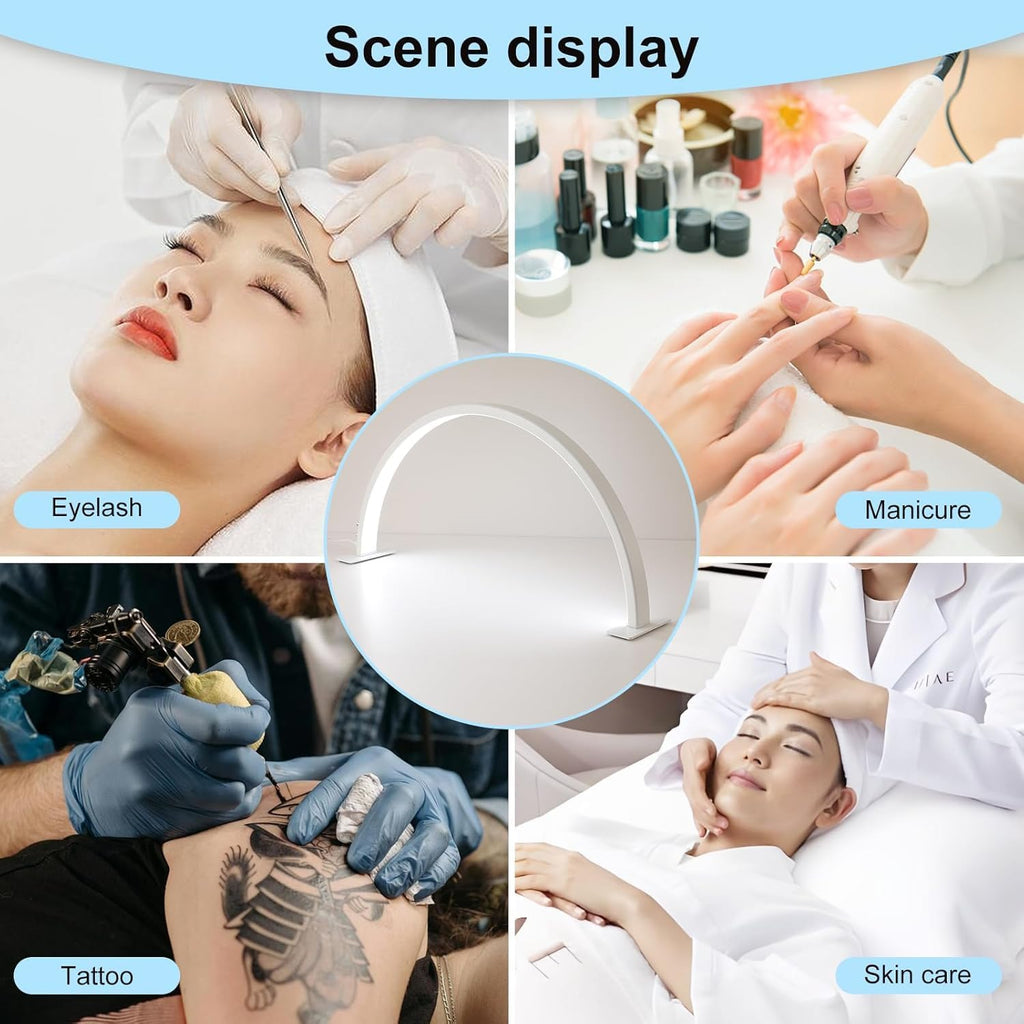 2Pack Half Moon Nail Light for Desk with Knob, 29' 50W Professional LED Light with 3 Color Temperatures & Dimmer, Multi-Purpose Lighting for Eyelash Extensions, Nail Art, Tattoos, Reading (White)