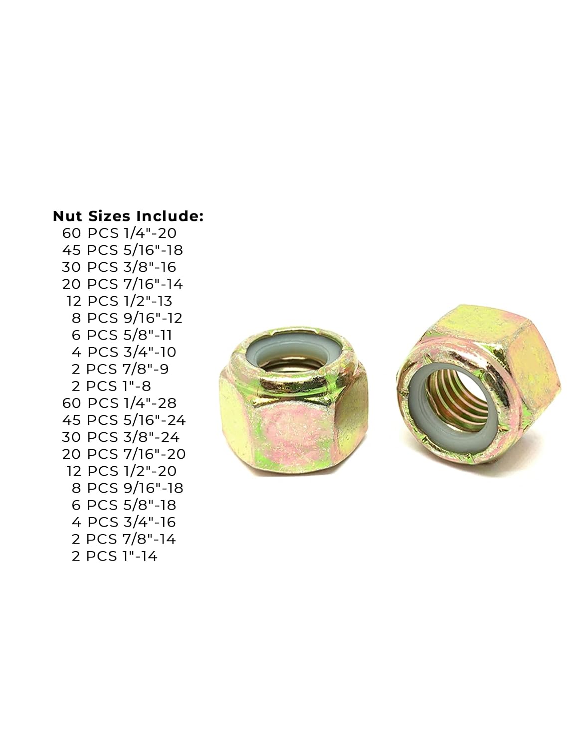 Grade 8 Nylon Hex Nut Coarse & Fine Zinc Yellow Assortment - 379 Pieces