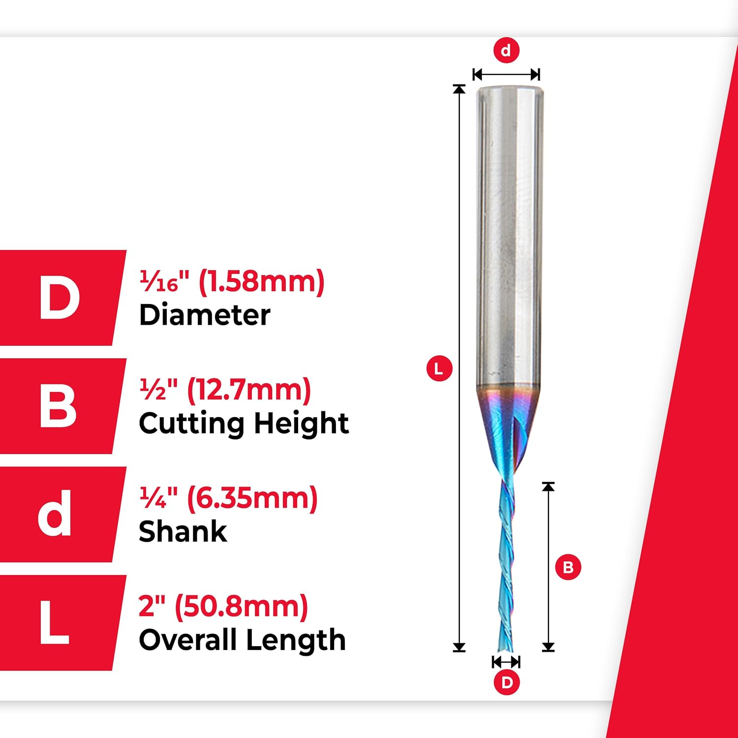 Amana Tool 46403-K-5, 5-Pack SC Spektra Extreme Tool Life Coated Spiral Plunge 1/16 Dia x 1/2 CH x 1/4 SHK 2 Inch Long Down-Cut Router Bits