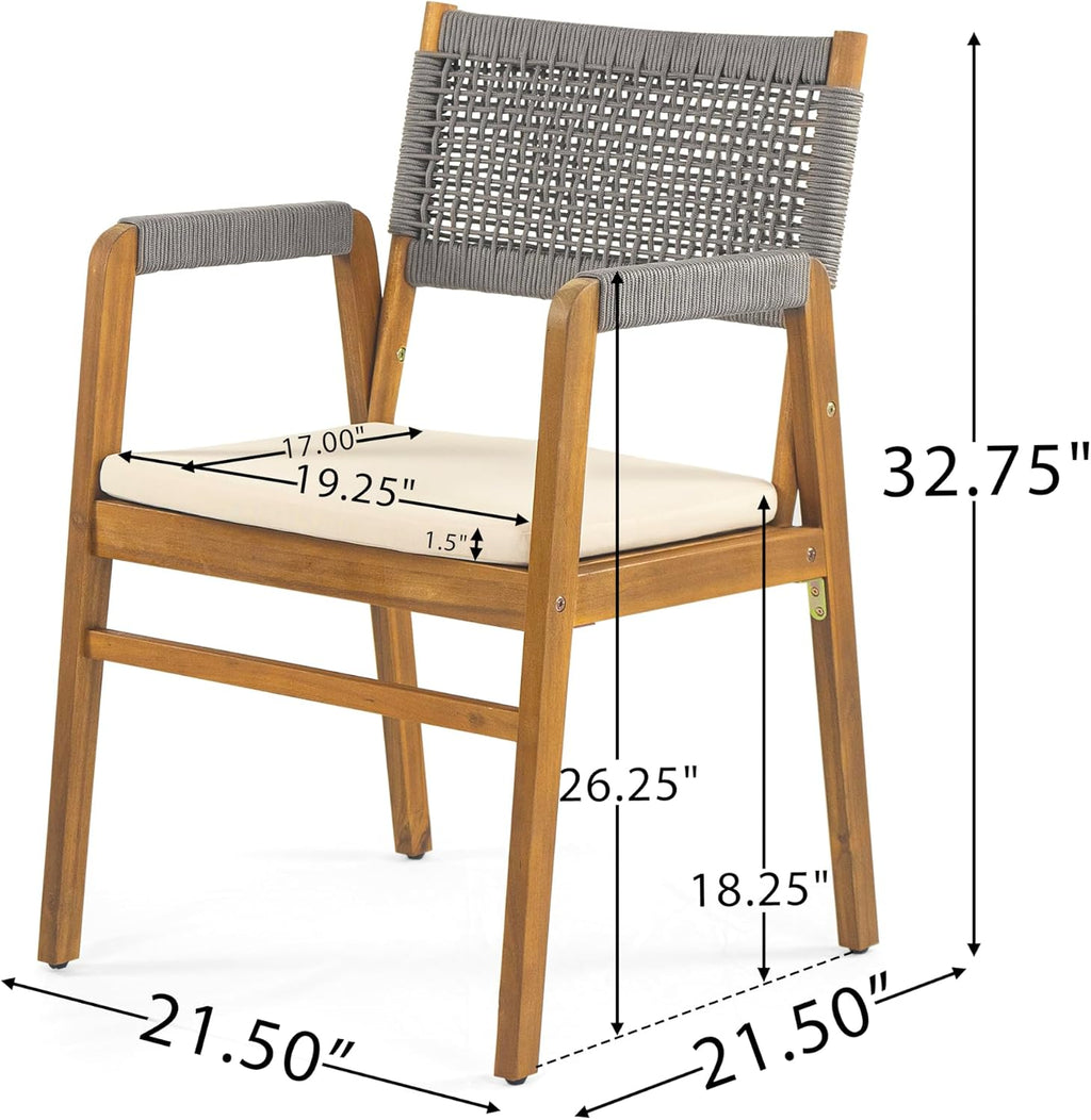 Christopher Knight Home Zed 3 Pieces Outdoor Dining Set, Acacia Wood Dining Chairs and Table, Slats Panel Design Round Table, Wooden Frame, 2 Seater Bistro Set for Balcony Backyard Garden, Teak+Grey