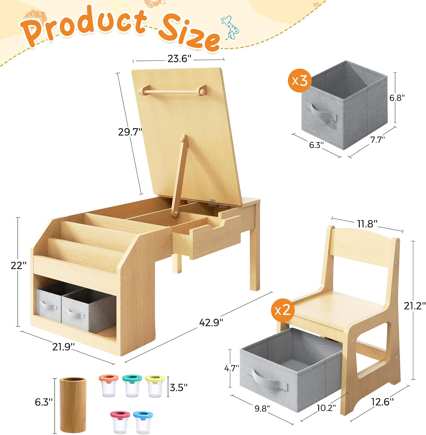 5-in-1 Kids Art Table and Chairs, Toddler Table and Chair Set, Craft Play Desk for Kids, Convertible Art Easel with Paper Roll Holder & Storage Drawers, Children Activity Learning Center-Wood