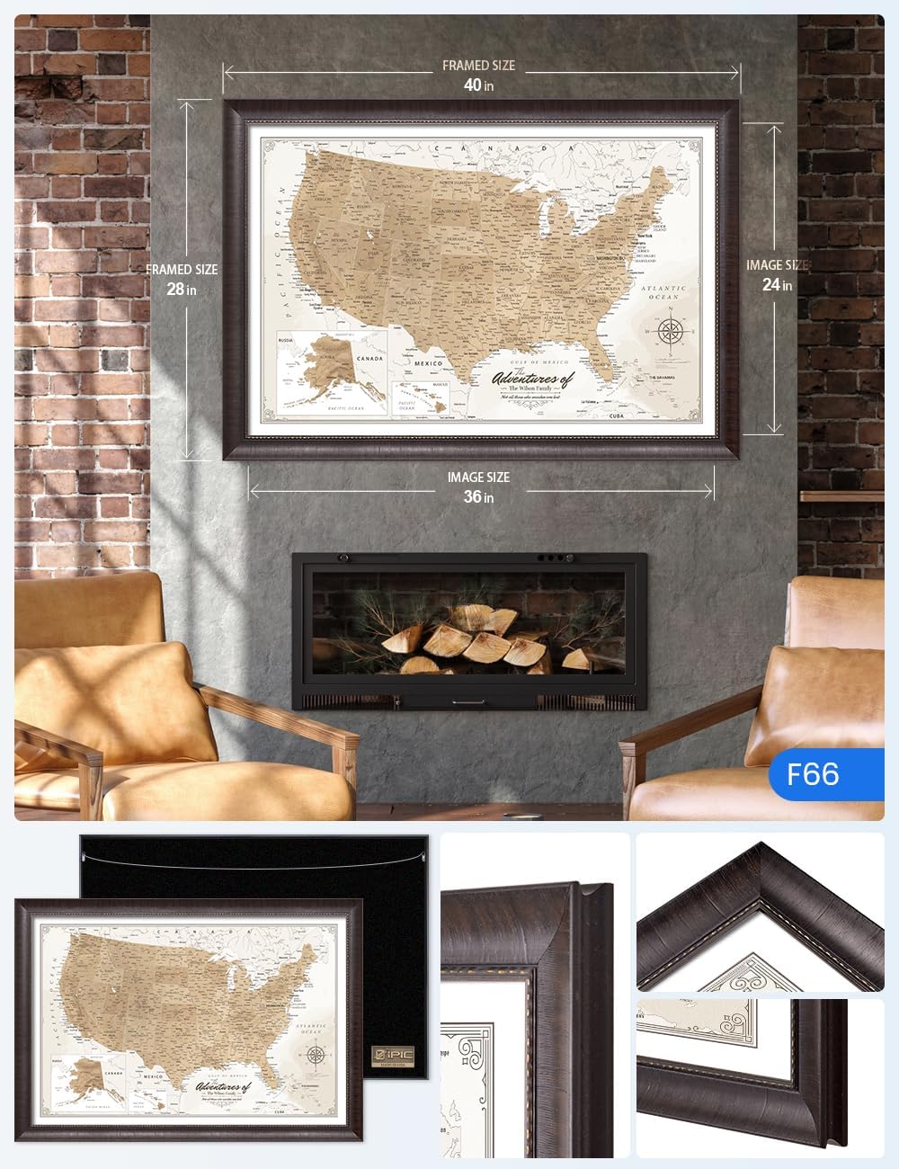 IPIC - Custom Canvas USA Map for Wall Decor, Push Pin Board Decor to Mark Travels, Personalized Artwork with Names and Message on, Oversize USA Travel Map Print for Home, Office, Study, and RV
