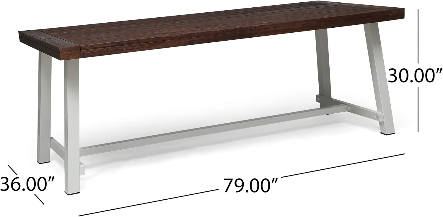 Outdoor Eight Seater Iron Dining Table, Dark Brown and White Finish