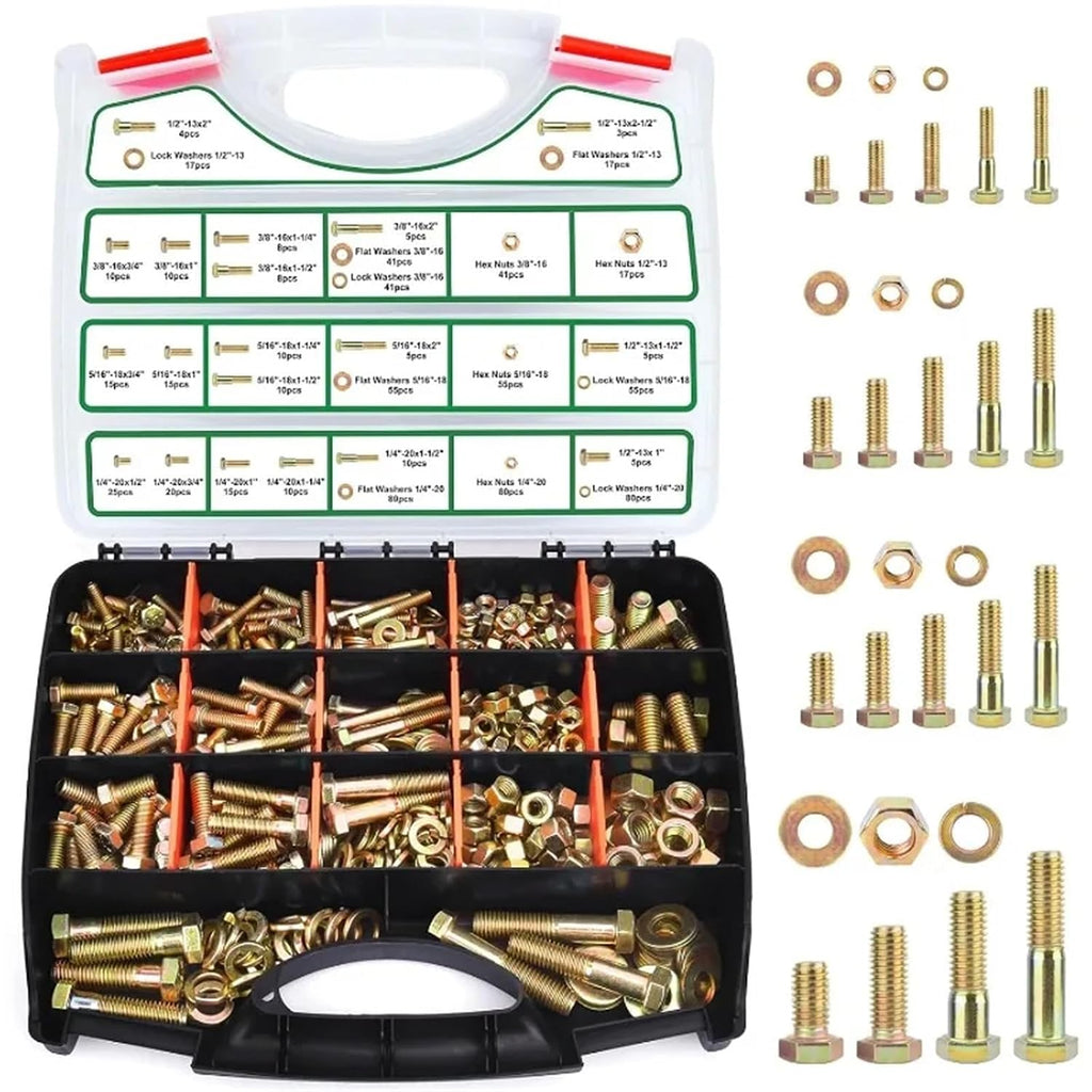 Bolt and Nut Set Grade 8 Heavy Duty Bolt Kit for Equipment Repair(772PCS Gold)