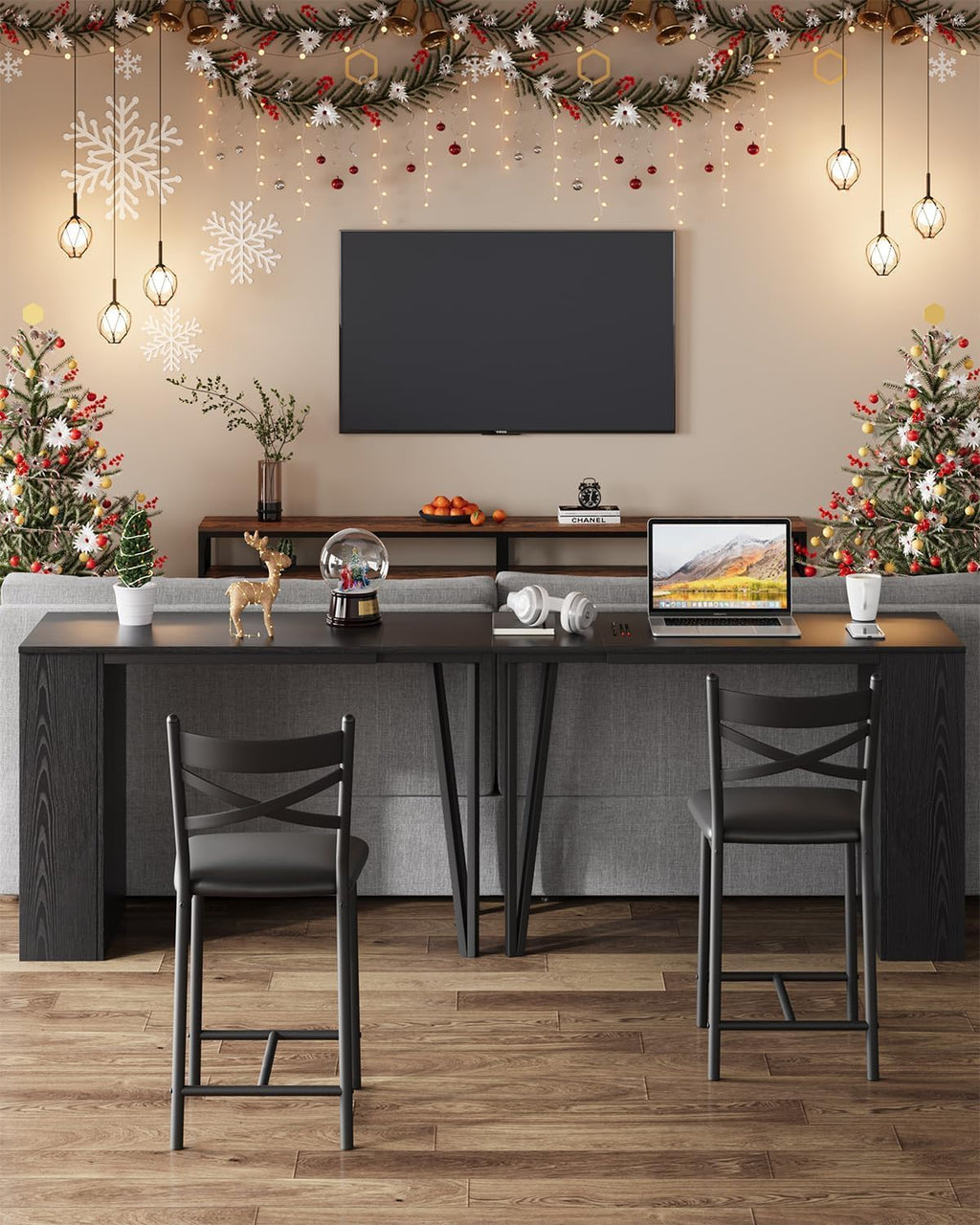 Garvee Bar Table and Chairs Set, 3 Piece Bar Table Set with with Flip Top Extension and Storage Shelves, Dining Table Set for 2, Suitable for Small Space Kitchen Apartment, Black