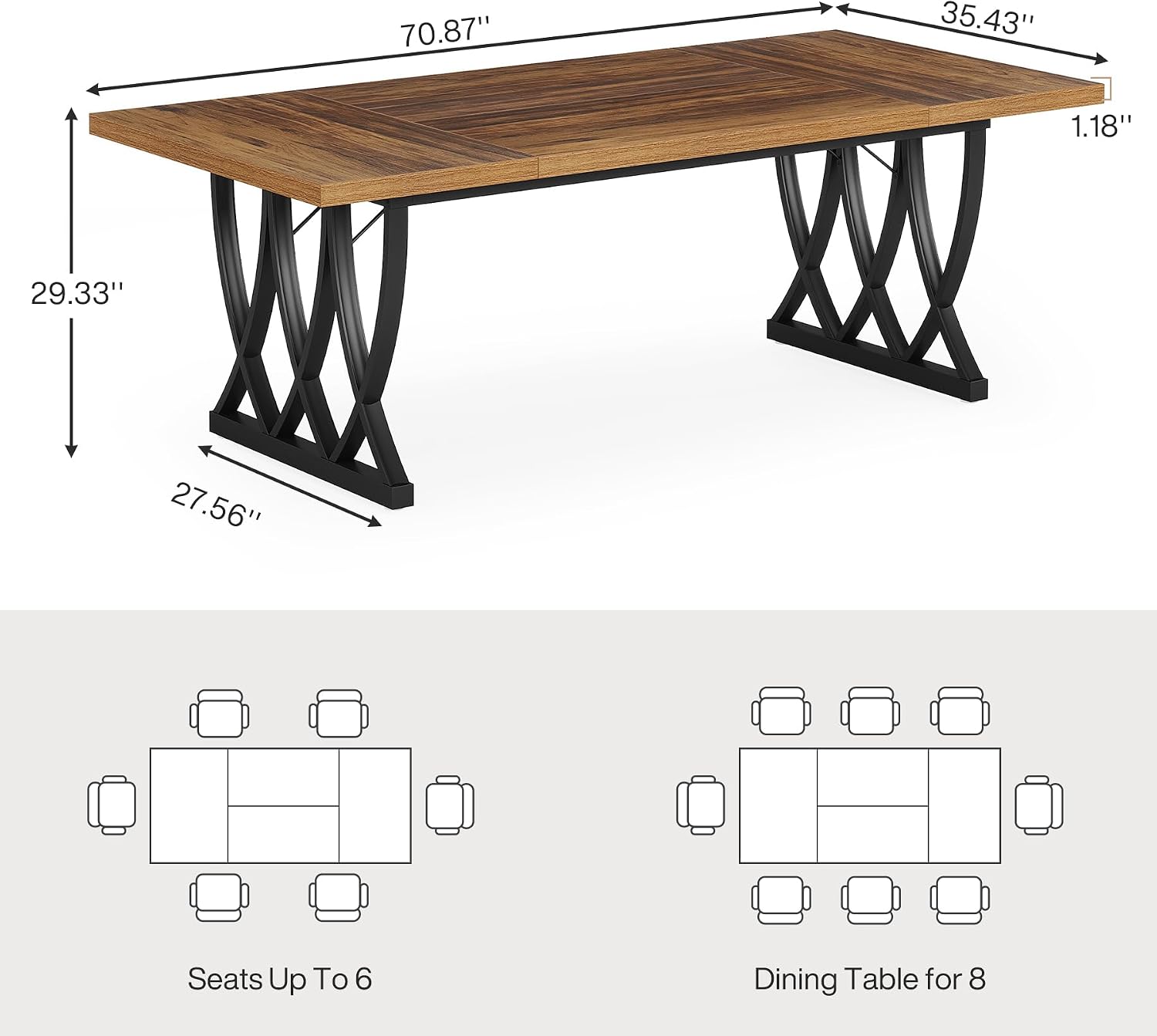 Tribesigns 6 ft Conference Table for 6-8 People, 70.86-Inch Rectangle Meeting Seminar Table with Unique Curved Metal Support for Home Office, (Without Chair, Retro Brown & Black) (2)