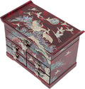 February Mountain Mother of Pearl Wooden Jewelry Organizer Box – Jewelry Storage Box for Women, Features Spacious Drawers, Ideal for Rings, Bracelets, Watches, Chains, Accessories (Crane_Red)